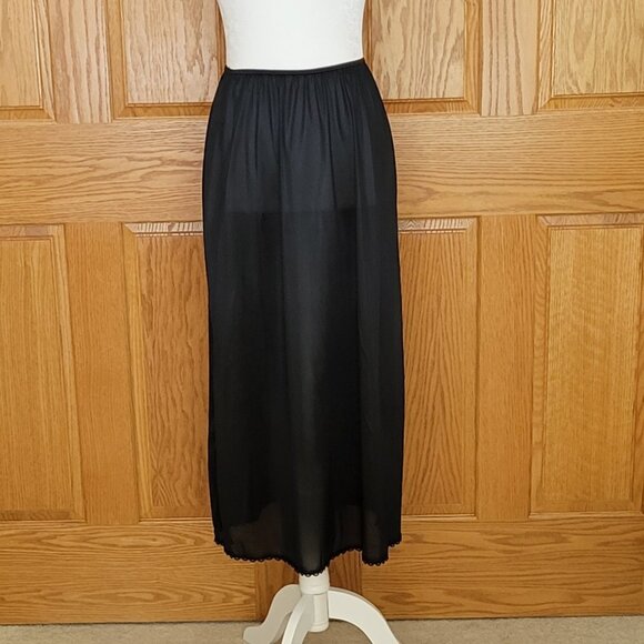 Vintage Warner's Black Lace-Trim Slip Skirt Midi Maxi Size Large - Picture 1 of 9